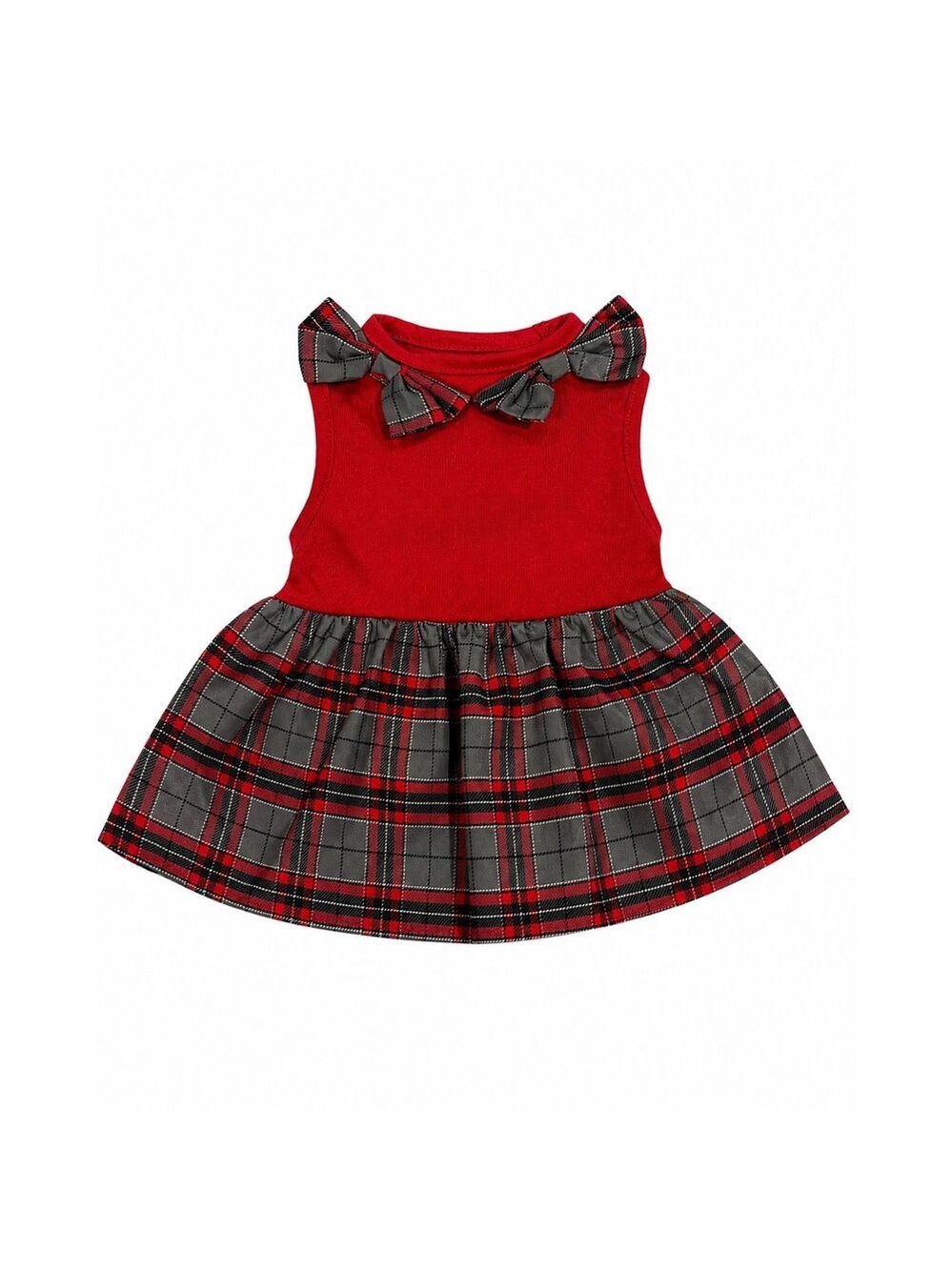 (NWOT) Simply Wag Red Gray Plaid Dog Dress Small Christmas Winter